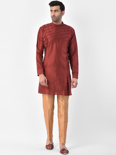 

SG LEMAN Men Maroon & Beige Solid Kurta with Pyjamas