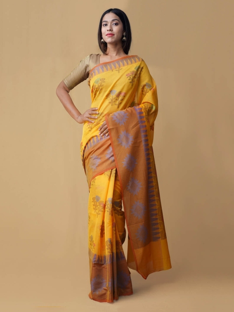 

Unnati Silks Yellow Silk Cotton Woven Design Banarasi Saree
