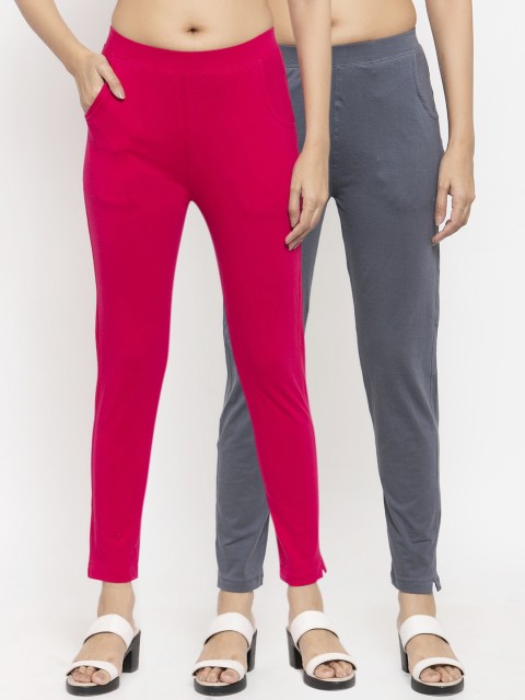 

NEUDIS Women Pack Of 2 Solid Ankle-Length Leggings, Magenta
