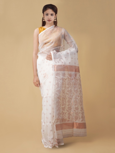 

Unnati Silks White Silk Cotton Woven Design Handloom Maheshwari Saree