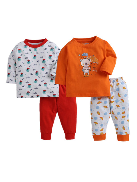 

BUMZEE Unisex Kids Red & Orange Printed T-shirt with Pyjamas