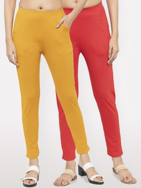

NEUDIS Women Pack of 2 Solid Ankle-Length Leggings, Mustard