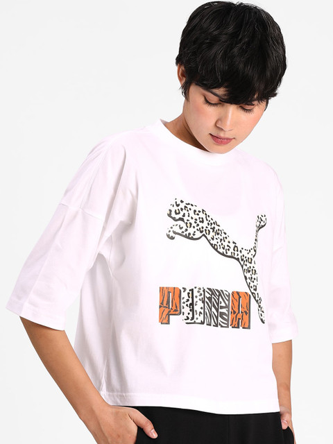 

Puma Women White Printed Pure Cotton Top