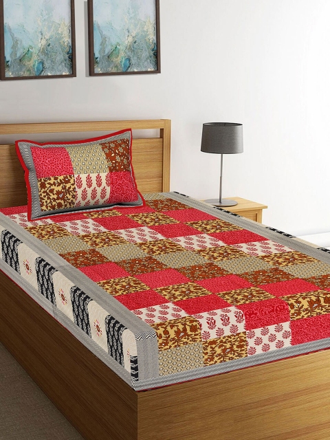 

Tistabene Red & Yellow Ethnic Motifs 144 TC Cotton 1 Single Bedsheet with 1 Pillow Covers