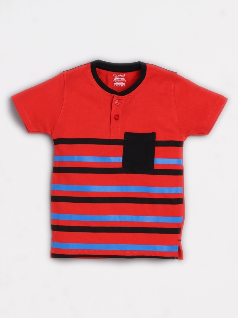 

Redden Boys Red Striped Henley Neck T-shirt