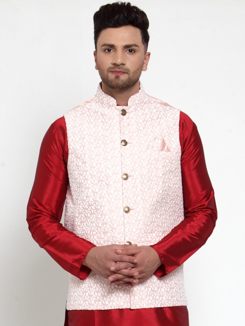 

Jompers Men Pink & White Embroidered Nehru Jacket