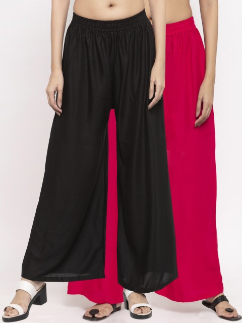 

NEUDIS Women Black & Magenta Solid Flared Palazzos