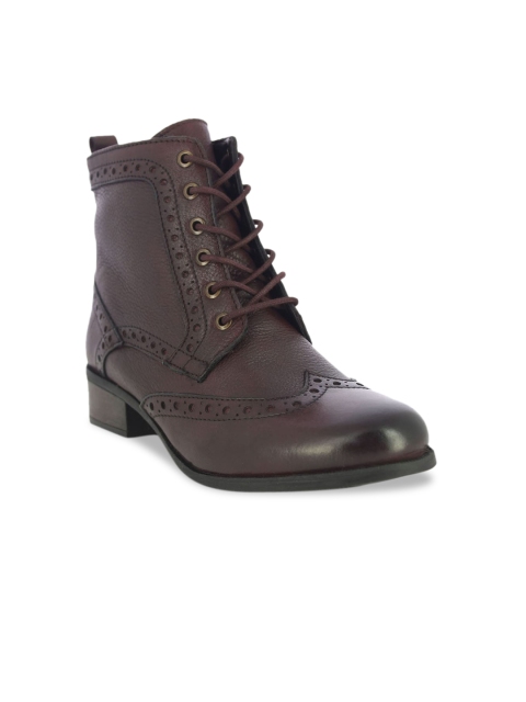

Alberto Torresi Women Burgundy Solid Leather High-Top Flat Boots