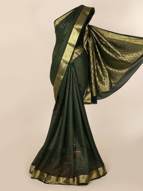 

Pothys Green Checked Pure Georgette Saree