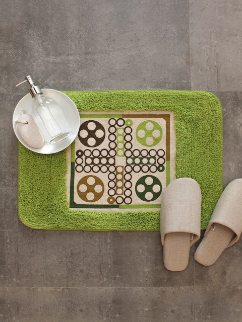 

House This Green & Off-White Ludo Print Rectangular 110 GSM Cotton Bath Rug