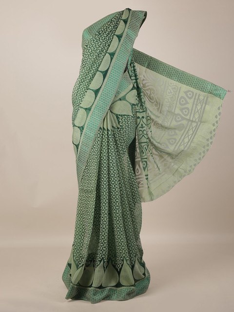 

Pothys Green Printed Jute Silk Saree