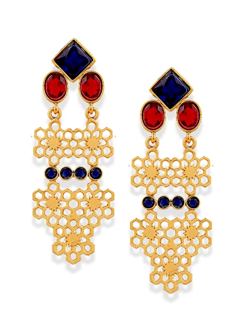 

Foxy Sperks Gold-Toned & Blue Geometric Drop Earrings