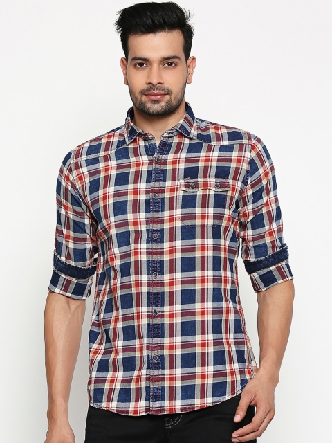 

Lawman pg3 Men Navy Blue & Red Slim Fit Checked Casual Shirt