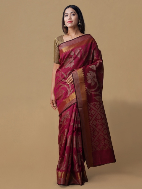 

Unnati Silks Magenta Silk Cotton Woven Design Uppada Saree