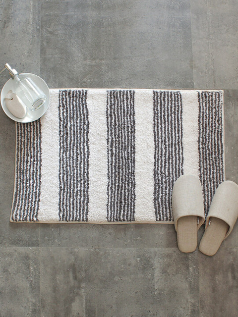

House This Grey & White Striped Dhariyan Rectangular 110 GSM Cotton Bath Rug