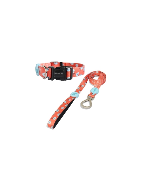 

Heads Up For Tails Orange & Blue Birdie Dog Collar & Leash Set