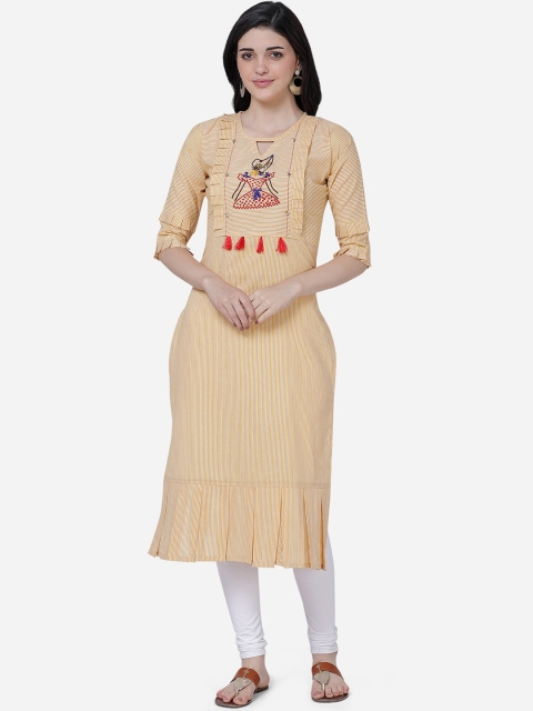 

Youthnic Women Yellow & White Embroidered Straight Kurta