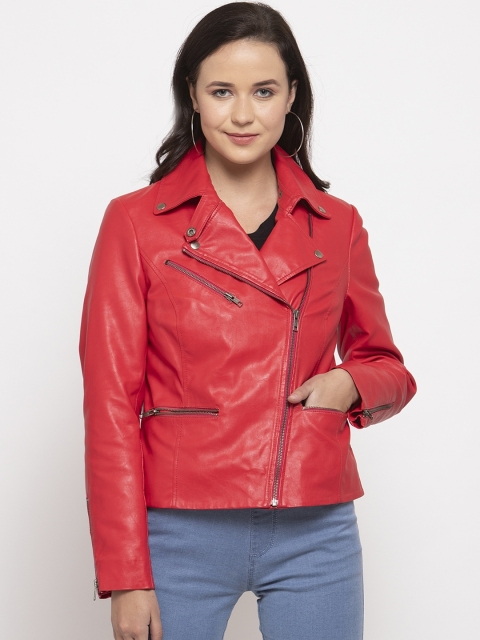 

WELBAWT Women Red Solid Lightweight Biker Jacket