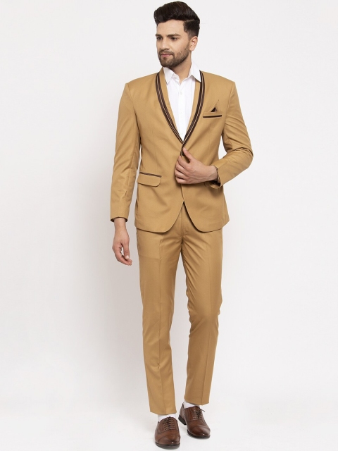 

KLOTTHE Men Khaki Coloured Slim-Fit Single-Breasted Party Suits
