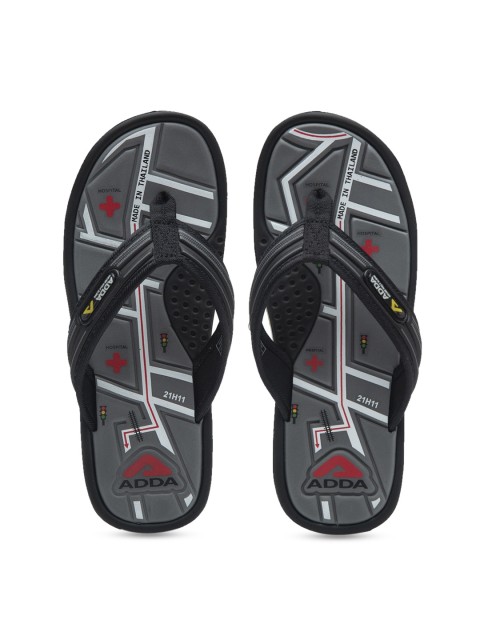 

Adda Men Black & Grey Printed Thong Flip-Flops