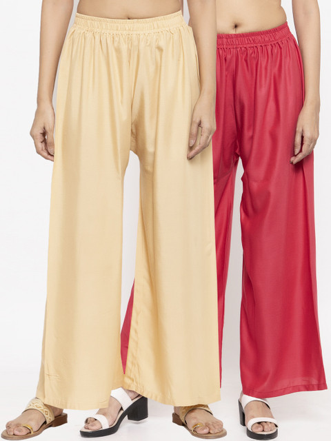 

NEUDIS Women Pack Of 2 Beige & Pink Solid Flared Palazzos
