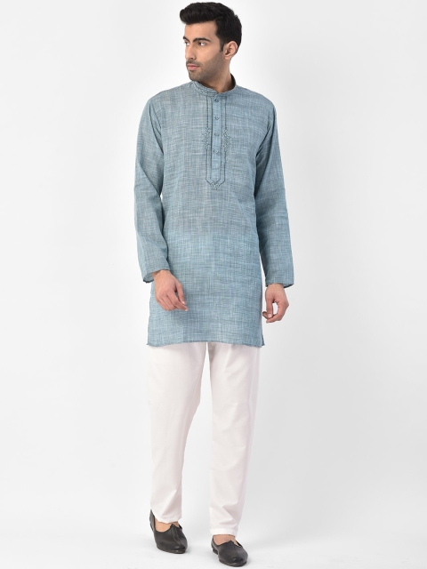 

SG LEMAN Men Turquoise Blue & White Solid Kurta with Pyjamas