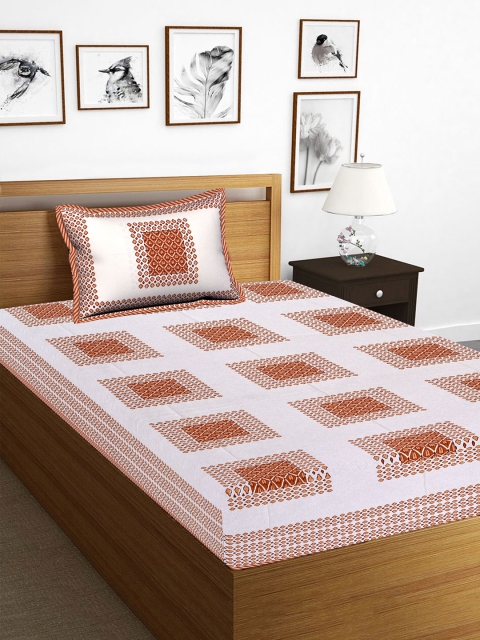 

Tistabene Beige Geometric 144 TC Cotton 1 Single Bedsheet with 1 Pillow Covers
