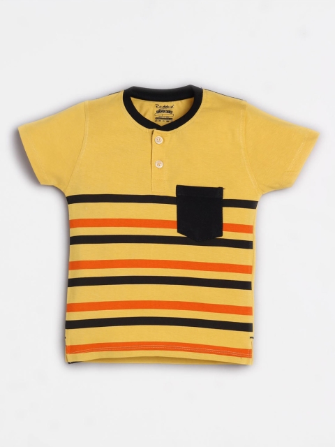 

Redden Boys Yellow Striped Henley Neck T-shirt