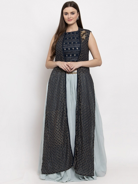 

KHALOM Blue Ready to Wear Lehenga with Blouse & Jacket
