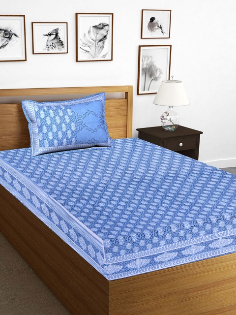 

Tistabene Blue & White Ethnic Motifs 144 TC Cotton Single Bedsheet With 1 Pillow Cover