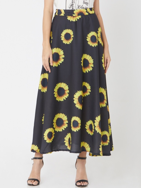 

Smarty Pants Women Black & Yellow Printed Flared Maxi Pure Cotton Skirt