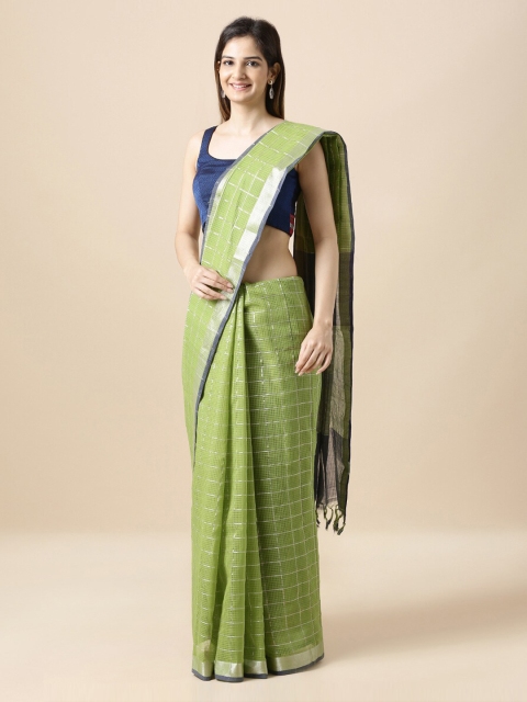 

Taneira Green & Blue Pure Cotton Checked Mangalagiri Handloom Saree
