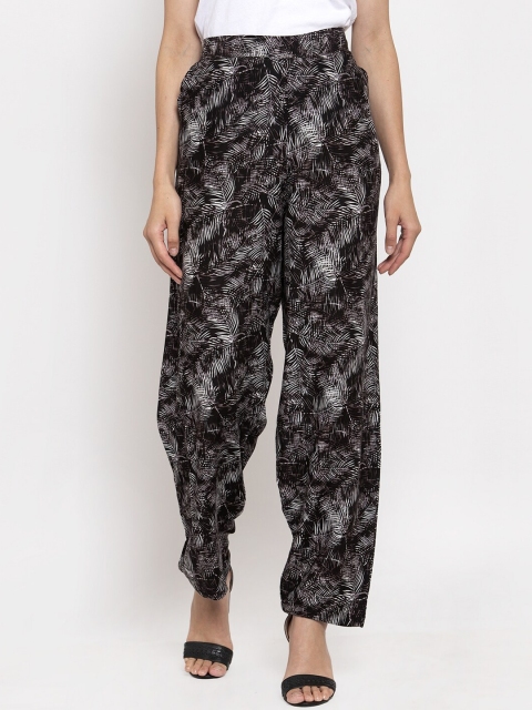 

TAG 7 Women Black & Grey Printed Straight Palazzos