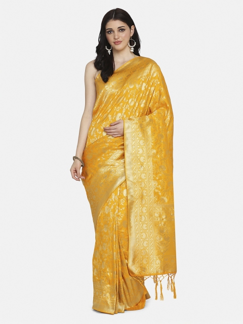 

BOMBAY SELECTIONS Yellow Silk Blend Woven Design Banarasi Handloom Saree