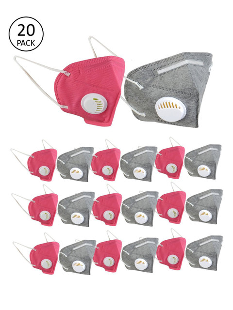 

OOMPH Unisex Pack Of 20 5-Ply Reusable Anti-Pollution KN95 Masks, Grey