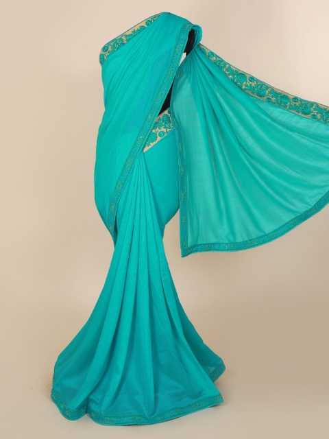 

Pothys Turquoise Blue Solid Pure Georgette Saree