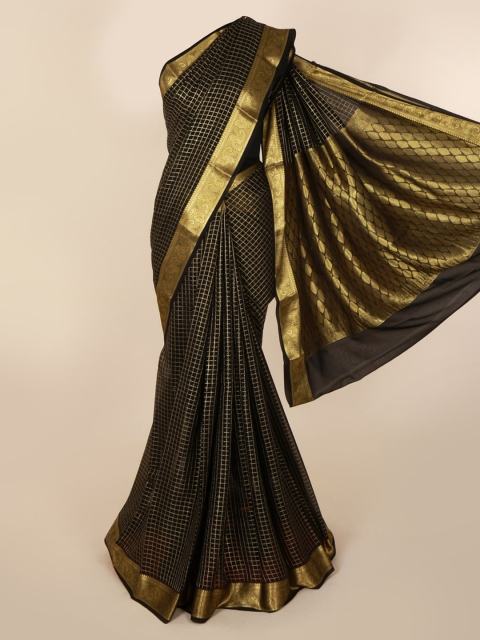 

Pothys Black Checked Pure Georgette Saree