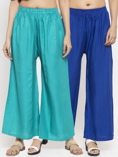 

NEUDIS Women Turquoise Blue & Blue Set of 2 Solid Flared Palazzos