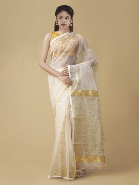 

Unnati Silks Cream-Coloured Silk Cotton Woven Design Maheshwari Saree