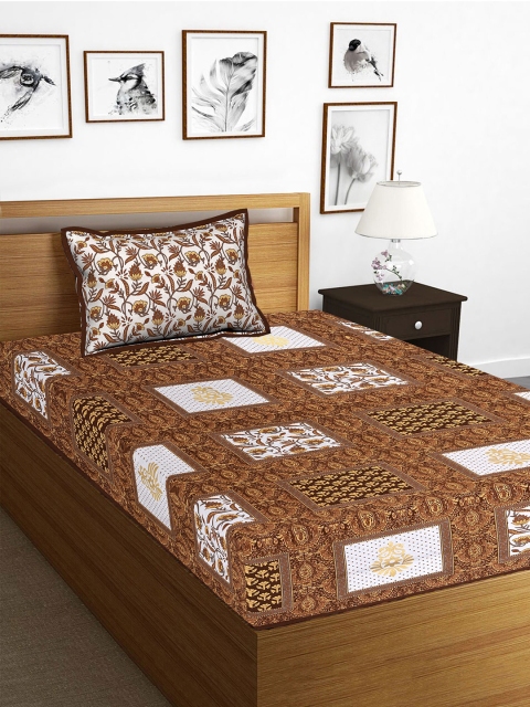 

Tistabene Brown & Yellow Ethnic Motifs 144 TC Cotton 1 Single Bedsheet with 1 Pillow Covers
