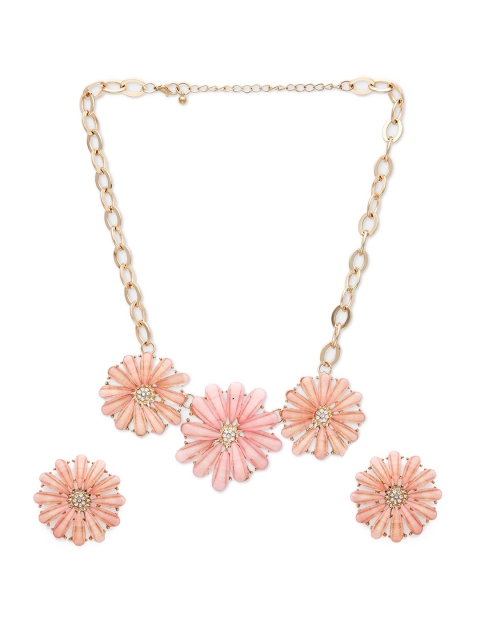 

Globus Gold-Plated & Pink Stone-Studded Statement Jewellery Set