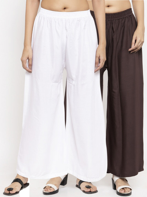

NEUDIS Women White & Brown Solid Flared Palazzos