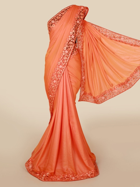 

Pothys Orange & Off-White Pure Georgette Solid Saree