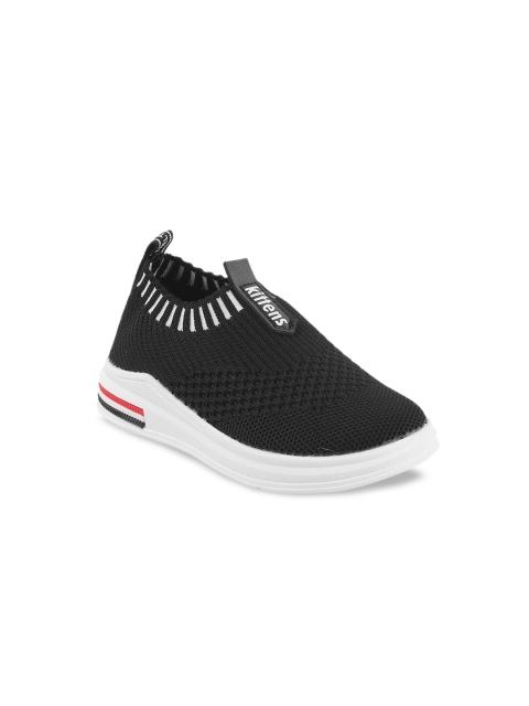 Kittens Boys Black Woven Design Slip-On Sneakers