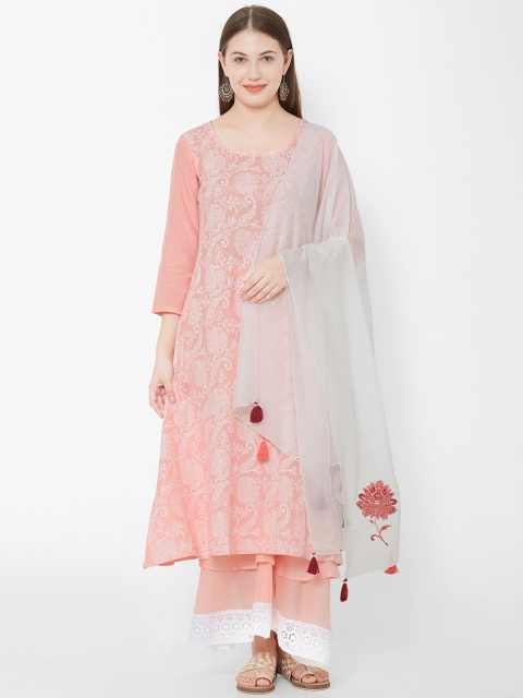 

Os Women Pink & White Printed Kurta with Palazzos & Dupatta