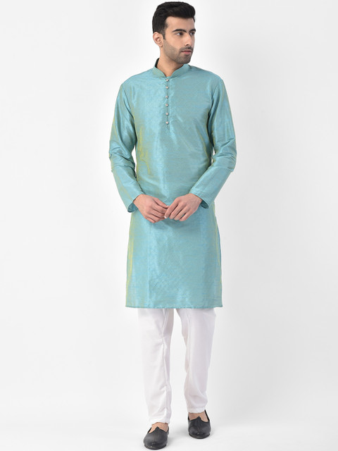 

SG LEMAN Men Turquoise Blue & White Self Design Kurta with Pyjamas