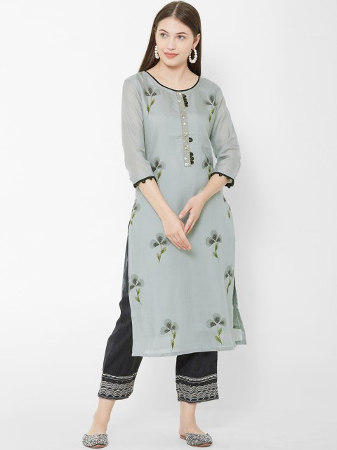 

Os Women Grey Printed Kurta with Trousers