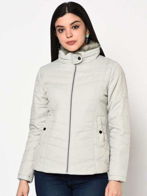 

METTLE Women Grey Solid Padded Jacket