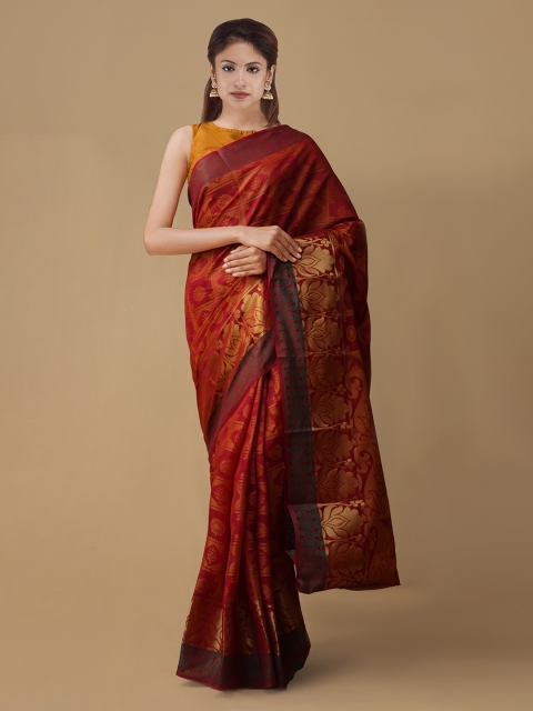 

Unnati Silks Maroon & Gold-Toned Silk Cotton Woven Design Uppada Saree