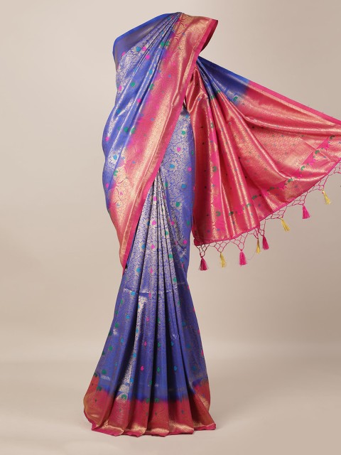 

Pothys Blue & Pink Jute Silk Woven Design Saree